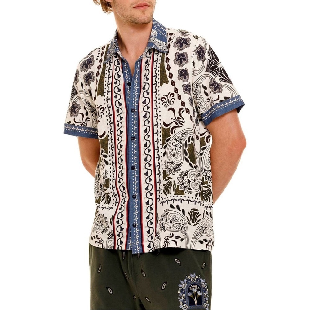 Agua Bendita Jack Cipres Button Down Shirt Linen Blend NWT Small